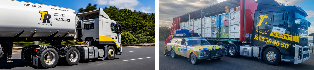 Left: TR Driver Training truck used for the Rollover Prevention course. Right: TR Group truck supplied for the NSW/ACT Variety B to B Bash.