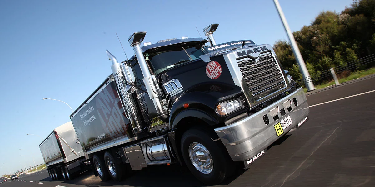 Mack the hybrid truck on the motorway